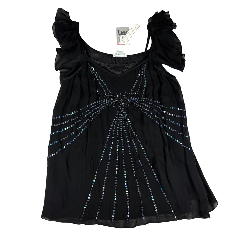 Motherhood Maternity Black Sequin Art Deco Ruffle‎ Sleeve Blouse Top Size L-NEW!